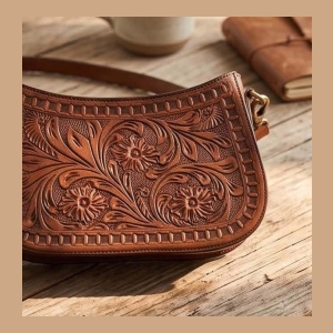 Tooled Leather Crossbody Bag - Brown