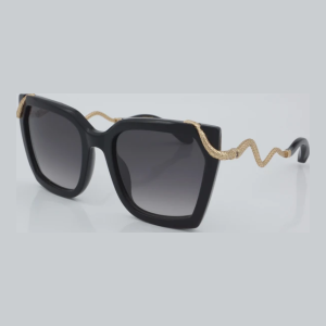Roberto Cavalli Square-Frame Sunglasses with Snake Temples - Black with Gold