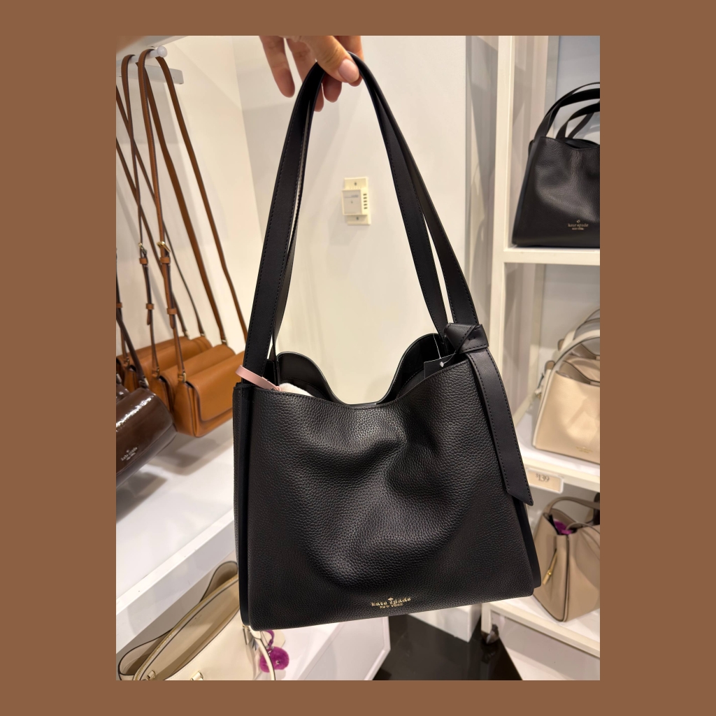 Kate Spade New York Pebbled Leather Tote Bag with Tie Detail - Black