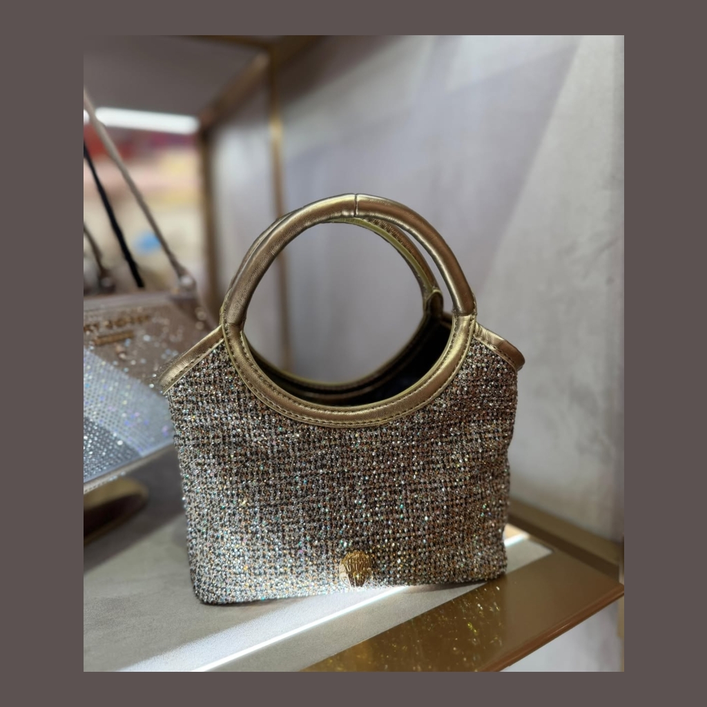 Kurt Geiger Sparkly Mini Tote Bag with Round Handles - Gold with Iridescent Sparkle