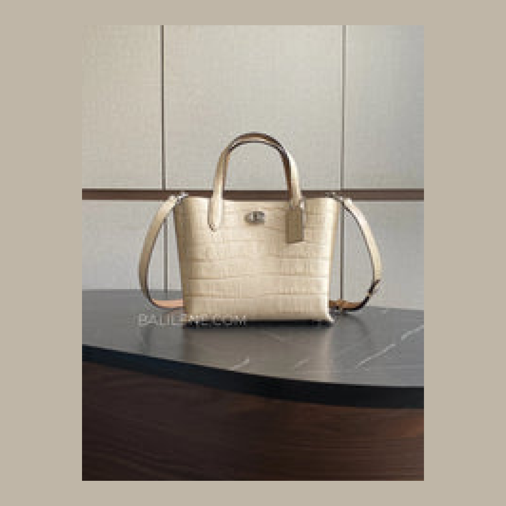 Coach Croc-Embossed Mini Tote Bag - Light Beige