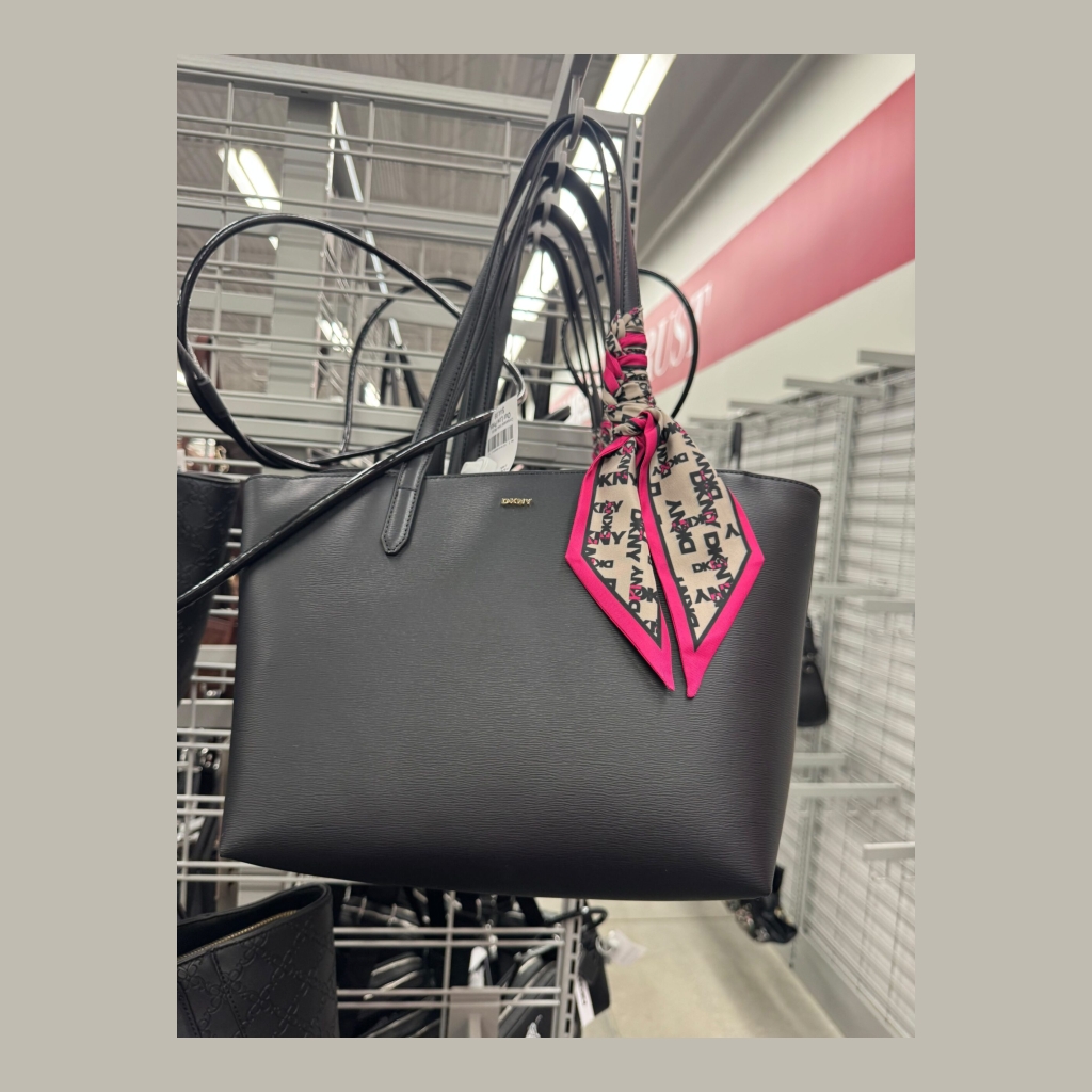 DKNY Textured Tote Bag with Patterned Scarf - Black