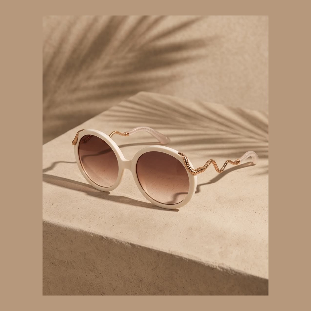Roberto Cavalli Snake-Embellished Oval Sunglasses - Cream with Brown Gradient Lenses