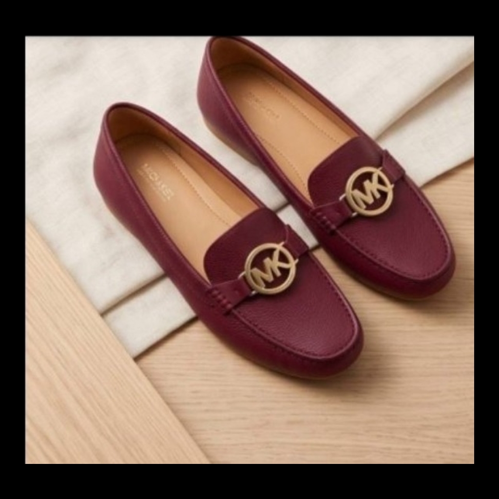 Michael Kors Leather Loafers with MK Logo - Burgundy - Size 9 US