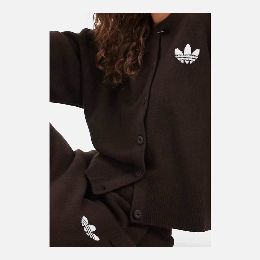 Adidas Trefoil Logo Knitted Cardigan and Wide-Leg Pants Set - Brown - Size XL