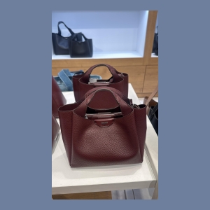 DKNY Pebbled Leather Satchel Bag - Burgundy