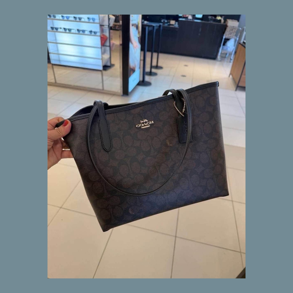 Coach Signature Canvas Tote Bag - Dark Brown/Black