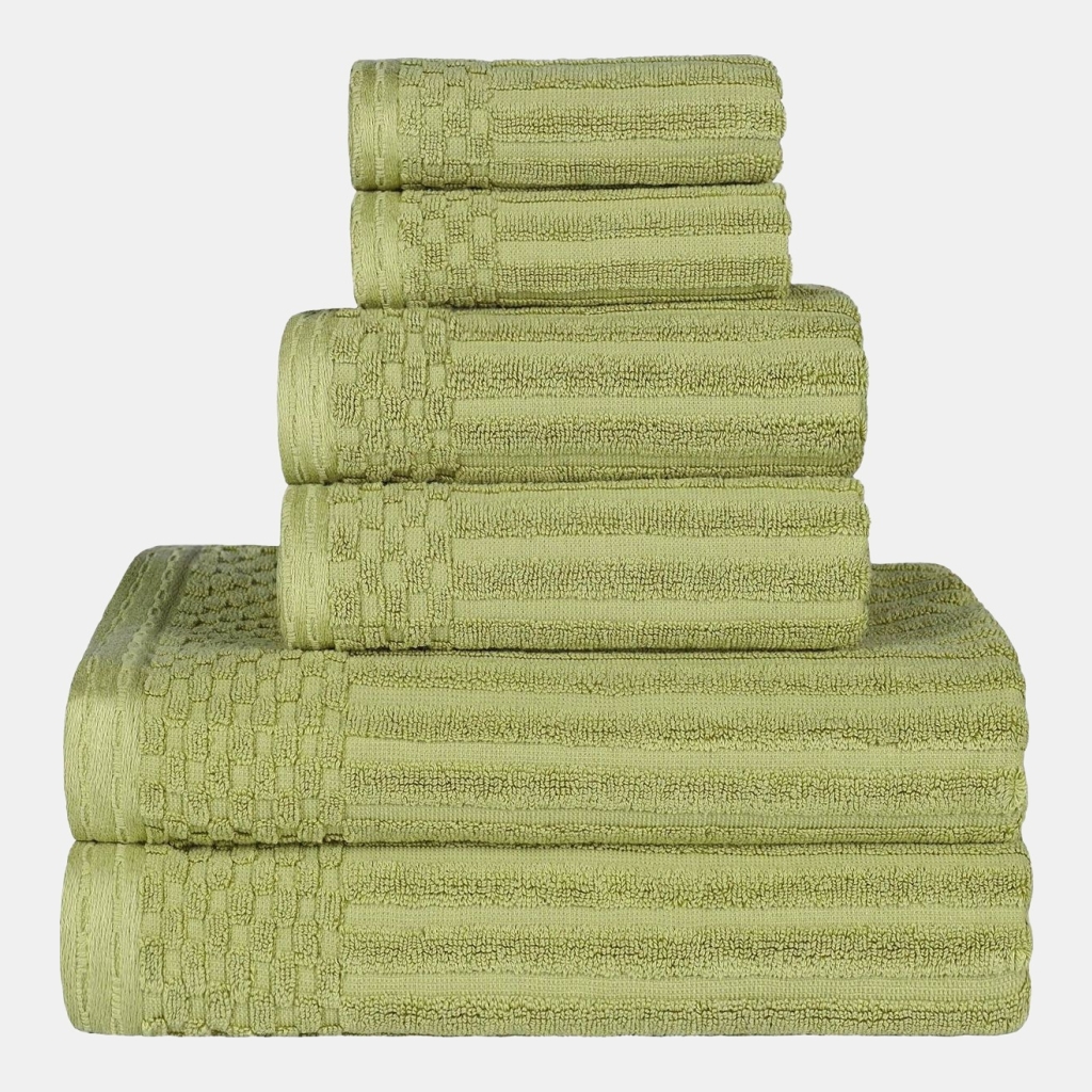 Soho Checkered Border Cotton 4 Piece Cotton Hand Towel Set, 28" x 16" - Sage