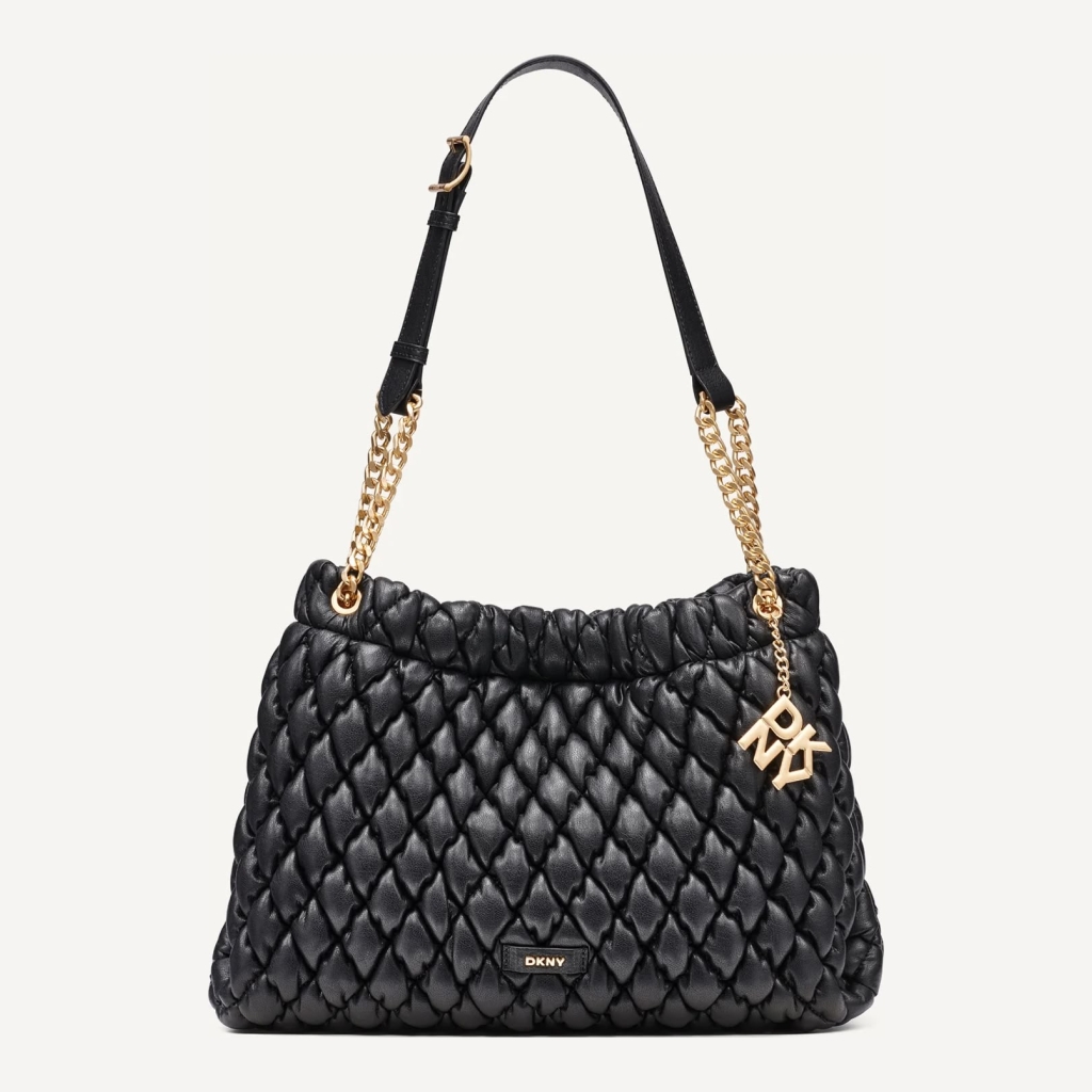 DKNY Quilted Shoulder Bag with Chain Strap - Black