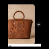 Handcrafted Embossed Leather Top Handle Bag - Brown