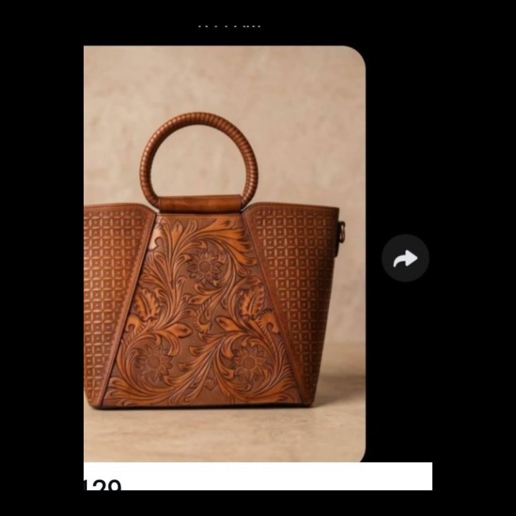 Handcrafted Embossed Leather Top Handle Bag - Brown
