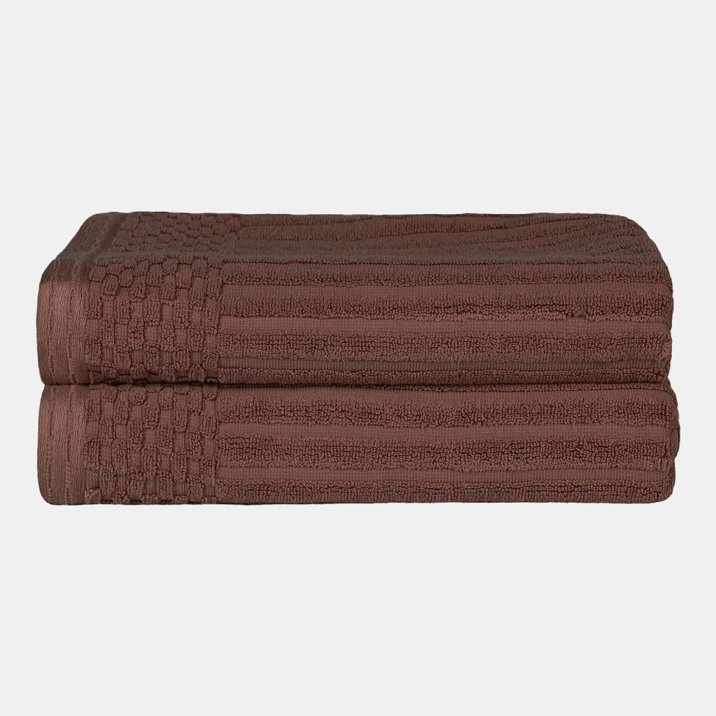 Soho Checkered Border Cotton 4 Piece Cotton Hand Towel Set, 28" x 16" - Java