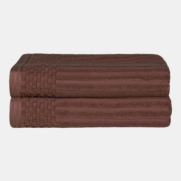 Soho Checkered Border Cotton 4 Piece Cotton Hand Towel Set, 28" x 16" - Java