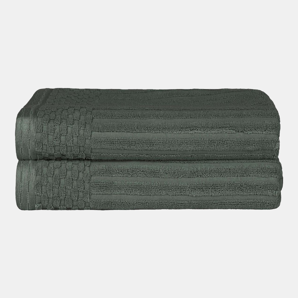 Soho Checkered Border Cotton 4 Piece Cotton Hand Towel Set, 28" x 16" - Pine