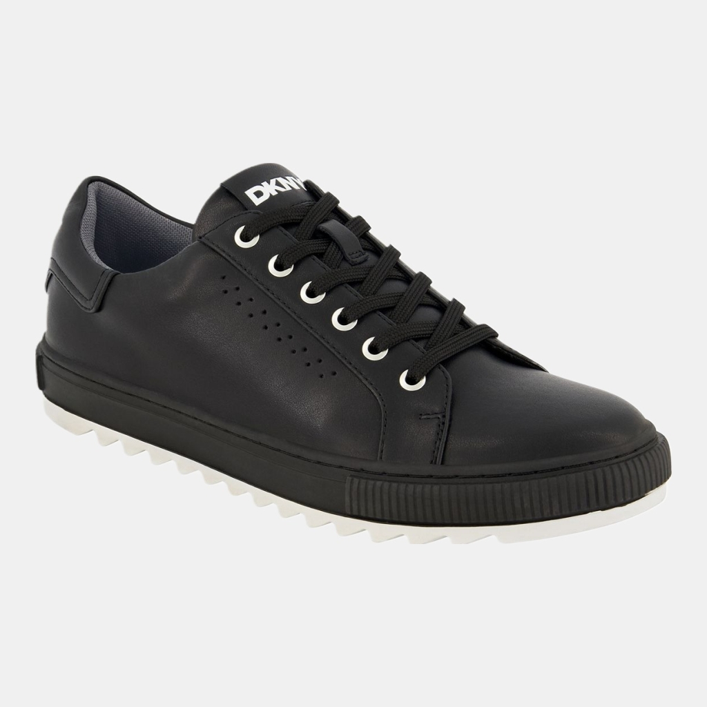 DKNY Men's Smooth Leather Sawtooth Sole Sneakers - Black
