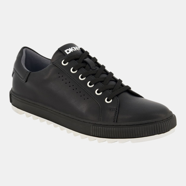 DKNY Men's Smooth Leather Sawtooth Sole Sneakers - Black