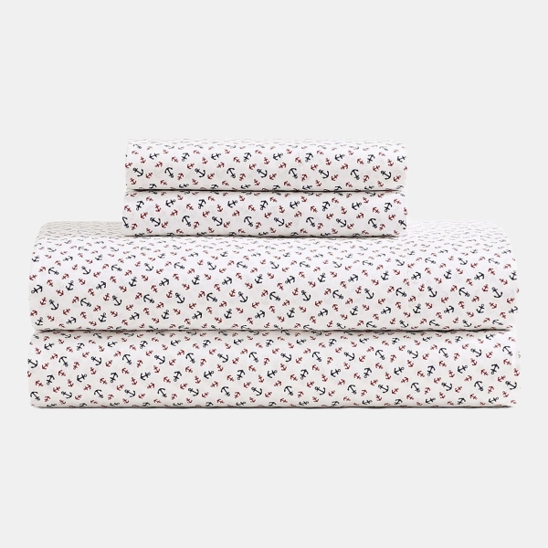 Tommy Hilfiger Printed 200-Thread Count Cotton Percale 3-Pc. Sheet Set, Twin - Atlantic Anchors