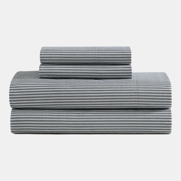 Tommy Hilfiger Printed 200-Thread Count Cotton Percale 3-Pc. Sheet Set, Twin - Highland Ticking Stripe Navy