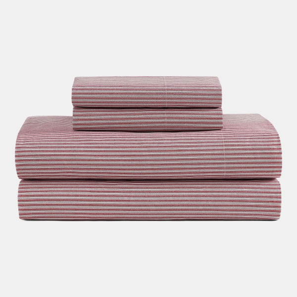 Tommy Hilfiger Printed 200-Thread Count Cotton Percale 3-Pc. Sheet Set, Twin - Highland Ticking Stripe Red