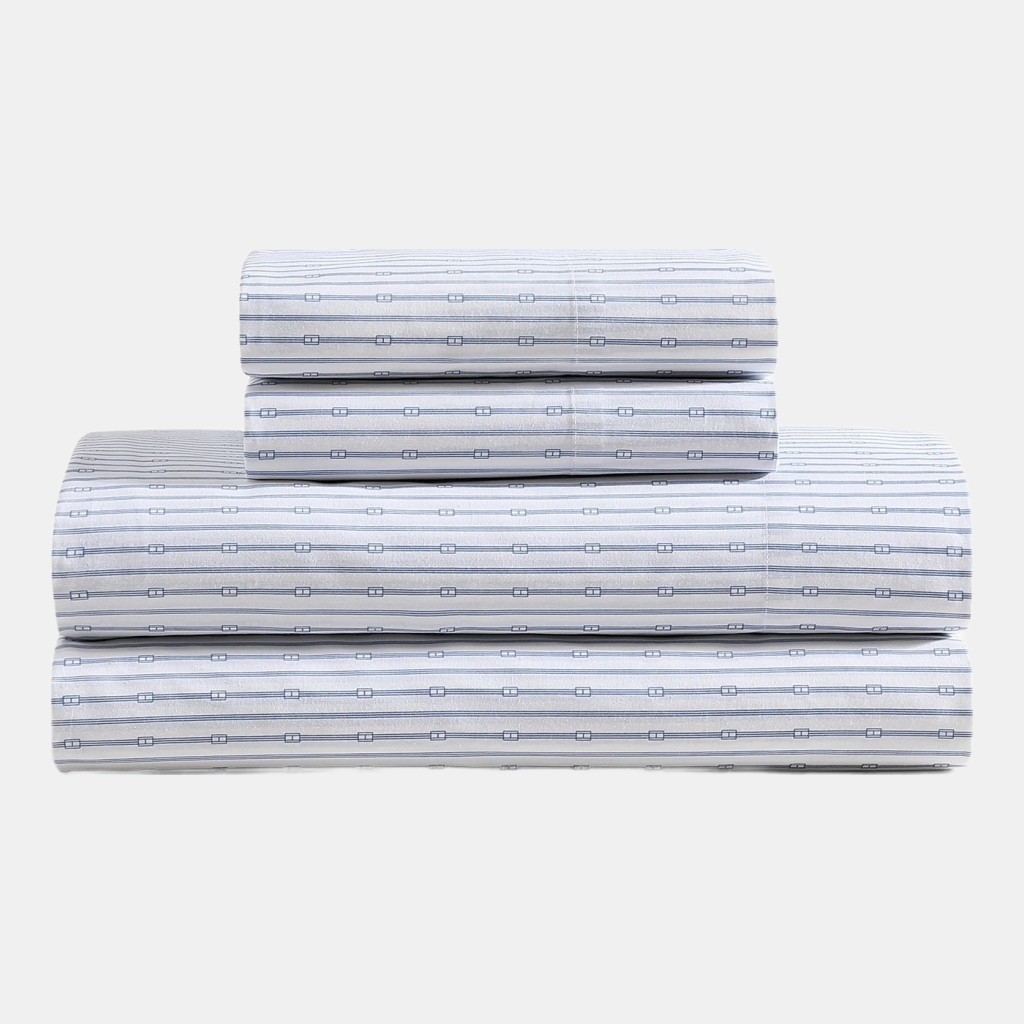 Tommy Hilfiger Printed 200-Thread Count Cotton Percale 3-Pc. Sheet Set, Twin - Monogram Pastel Blue