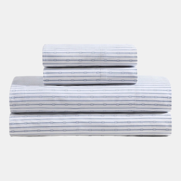 Tommy Hilfiger Printed 200-Thread Count Cotton Percale 3-Pc. Sheet Set, Twin - Monogram Pastel Blue