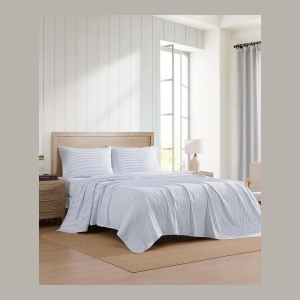 Tommy Hilfiger Printed 200-Thread Count Cotton Percale 3-Pc. Sheet Set, Twin - Monogram Pastel Blue - Image 3