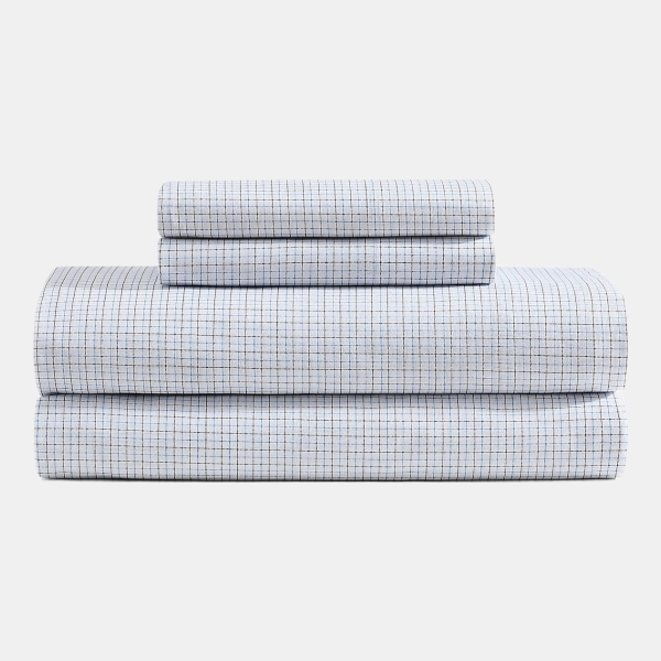 Tommy Hilfiger Printed 200-Thread Count Cotton Percale 3-Pc. Sheet Set, Twin - New England Plaid Blue