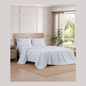 Tommy Hilfiger Printed 200-Thread Count Cotton Percale 3-Pc. Sheet Set, Twin - New England Plaid Blue - Image 3