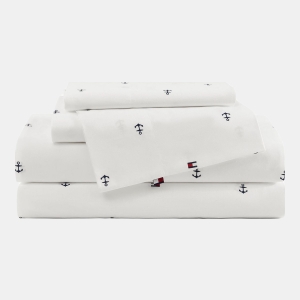 Tommy Hilfiger Printed 200-Thread Count Cotton Percale 3-Pc. Sheet Set, Twin - Anchor, Flag Dark Blue