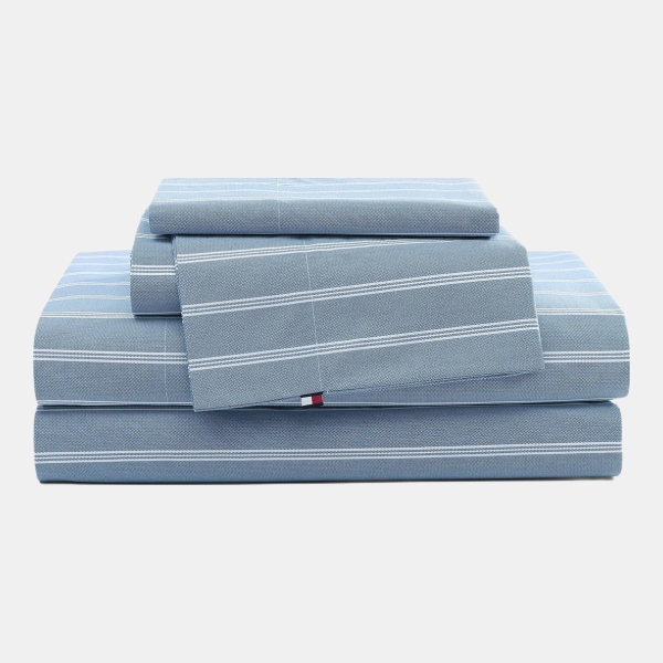 Tommy Hilfiger Printed 200-Thread Count Cotton Percale 3-Pc. Sheet Set, Twin - Effortless Stripe Blue