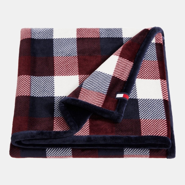 Tommy Hilfiger Printed Plush Plaid Throw, 70" x 50" - Dark Red