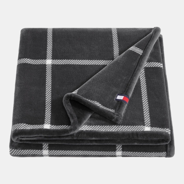 Tommy Hilfiger Printed Plush Plaid Throw, 70" x 50" - Dark Gray