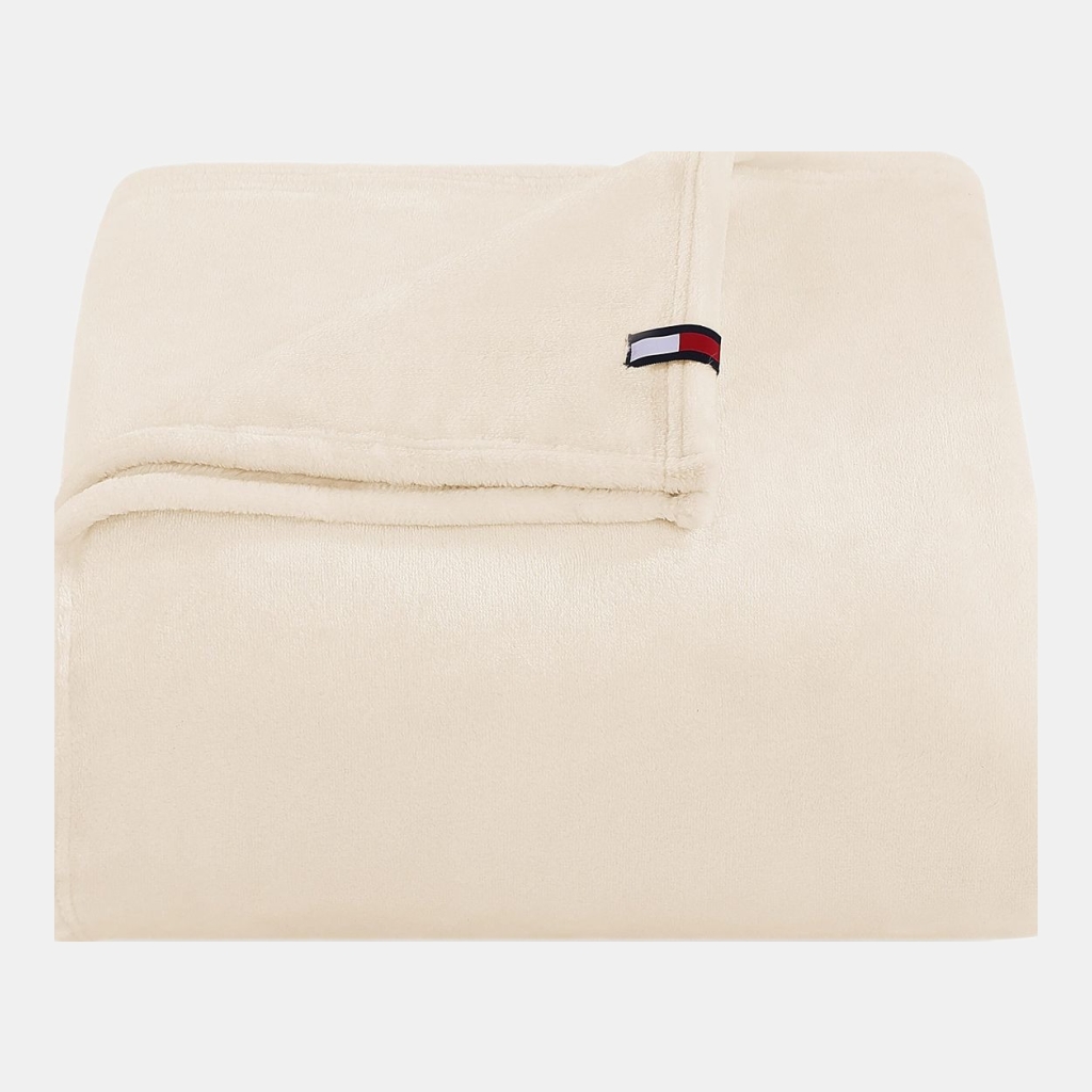 Tommy Hilfiger Solid Plush Blanket, Full/Queen - Ivory