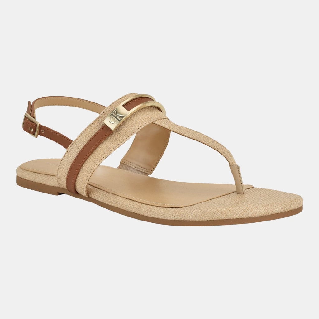 Calvin Klein Women's Bettia Flat Slingback Sandals - Beige/Cognac