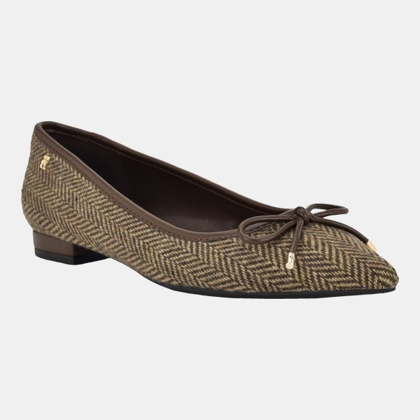 Tommy Hilfiger Women's Kimio Pointed Toe Ballet Flats - Brown/Natural Tweed