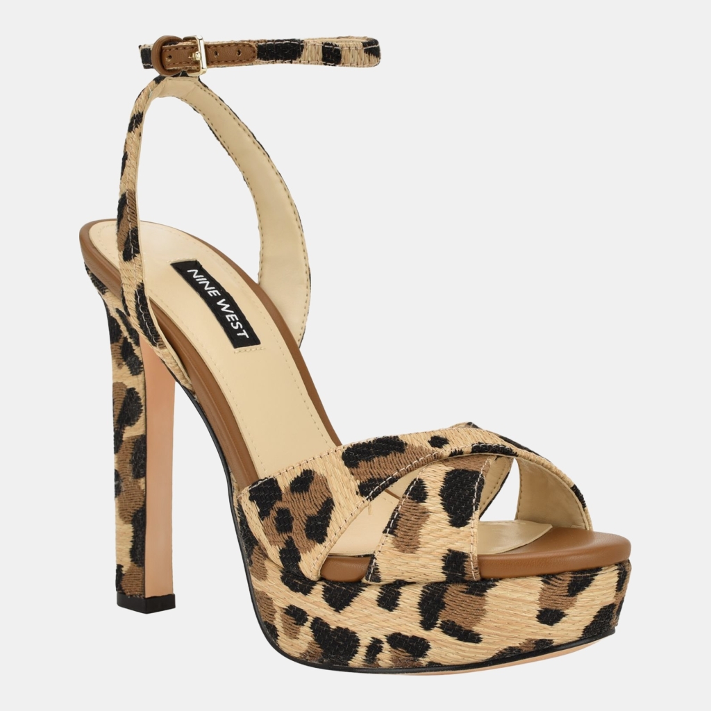 Women's Wilda Criss-Cross High Stiletto Platform Sandals - Leopard Raffia