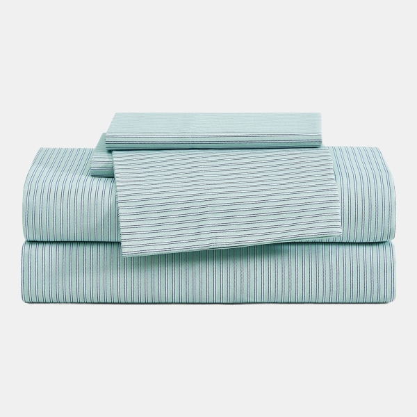 Tommy Hilfiger Printed 200-Thread Count Cotton Percale 3-Pc. Sheet Set, Twin - Highland Stripe Green