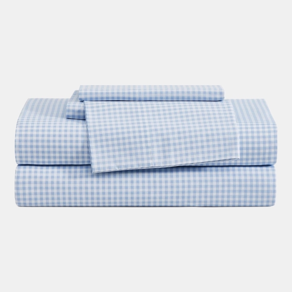 Tommy Hilfiger Printed 200-Thread Count Cotton Percale 3-Pc. Sheet Set, Twin - Gardena Check Blue