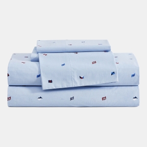 Tommy Hilfiger Printed 200-Thread Count Cotton Percale 3-Pc. Sheet Set, Twin - Nautical Flag Blue