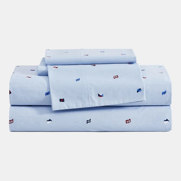Tommy Hilfiger Printed 200-Thread Count Cotton Percale 3-Pc. Sheet Set, Twin - Nautical Flag Blue