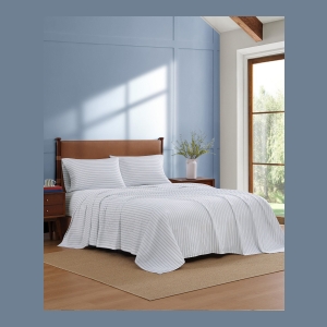 Tommy Hilfiger Printed 200-Thread Count Cotton Percale 3-Pc. Sheet Set, Twin - Joshua Tree Stripe Blue - Image 3