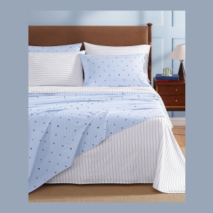 Tommy Hilfiger Printed 200-Thread Count Cotton Percale 3-Pc. Sheet Set, Twin - Joshua Tree Stripe Blue - Image 4