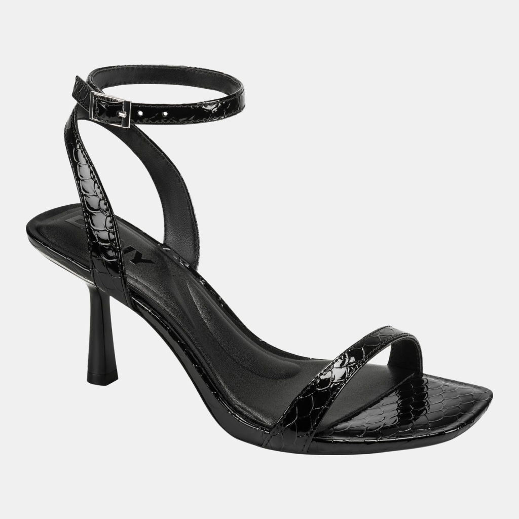 DKNY Women's Noland Ankle Strap Dress Sandals - Black Embossed Patent