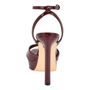 Women's Wilda Criss-Cross High Stiletto Platform Sandals - Wine Patent - Image 4