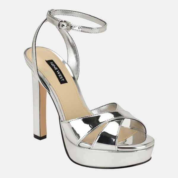 Women's Wilda Criss-Cross High Stiletto Platform Sandals - Silver Mirror Metallic