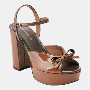 Women's Dera Peep Toe Platform High Block Heel Sandals - Rich Chestnut Patent