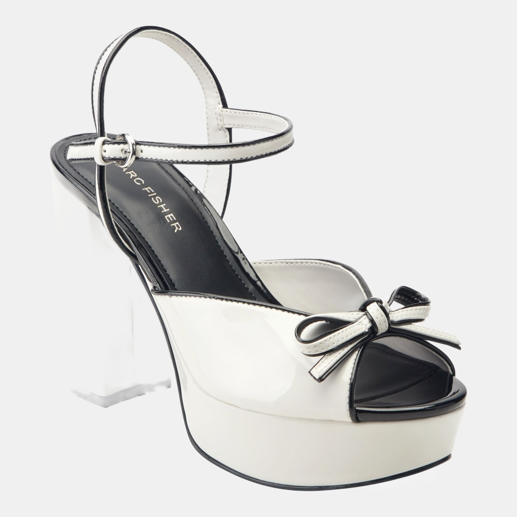 Women's Dera Peep Toe Platform High Block Heel Sandals - New Milk/Black Patent