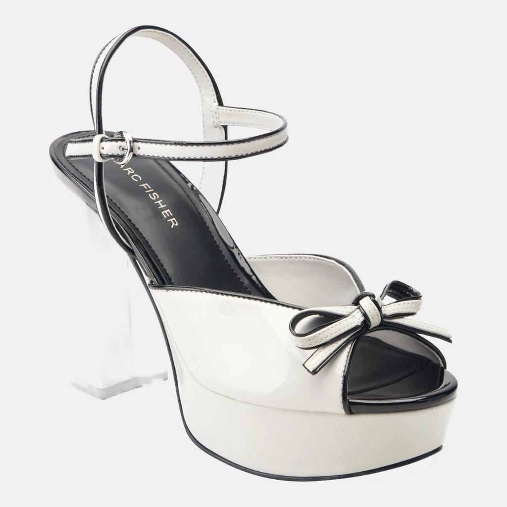 Women's Dera Peep Toe Platform High Block Heel Sandals - New Milk/Black Patent