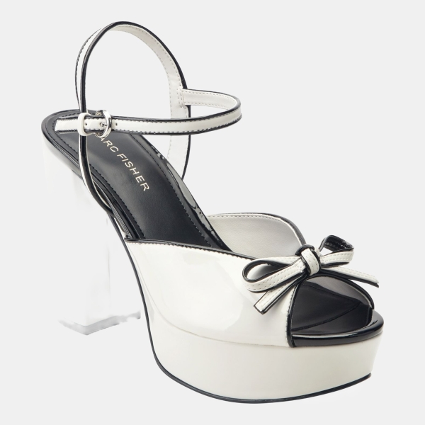 Women's Dera Peep Toe Platform High Block Heel Sandals - New Milk/Black Patent