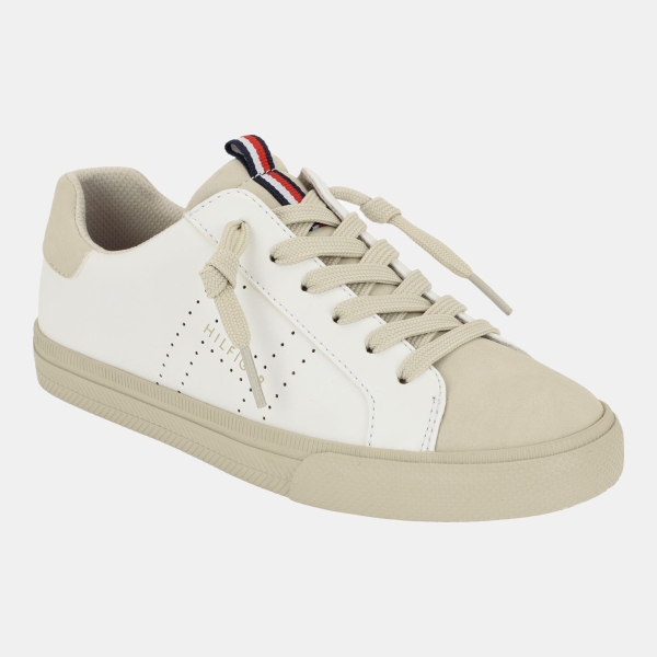 Tommy Hilfiger Women's Lustina Low Profile Lace-Up Sneakers - White/Beige